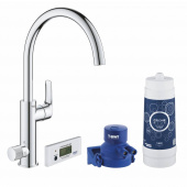 Смеситель для кухни GROHE Blue Pure Eurosmart, без электроники с C-образным изливом, для подачи смешанной и фильтрованной воды, с головкой для фильтра и счетчиком, хром (30383000) — фото, характеристики, купить в ELISTA-CLIMBO