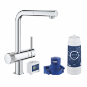 Смеситель для кухни GROHE Blue Pure Minta, без электроники с L-образным выдвижным изливом, для подачи смешанной и фильтрованной воды, с головкой для фильтра и счетчиком, хром (30382000) — фото, характеристики, купить в ELISTA-CLIMBO