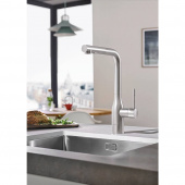 Смеситель для кухни GROHE Essence+ с высоким изливом и выдвижной лейкой, суперсталь (30270DC0) — фото, характеристики, купить в ELISTA-CLIMBO