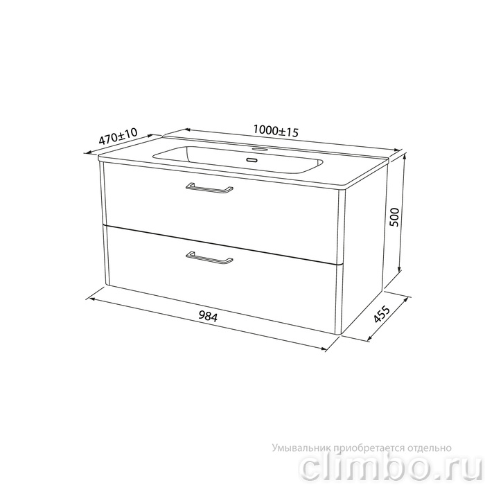 Тумба подвесная, белая, 100 см,  Brick, IDDIS, BRI10W1i95. Подходит умывальник: 0101000i28 — фото товара