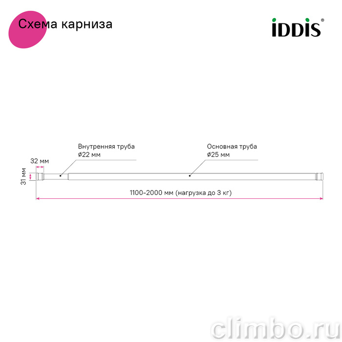 Карниз для ванной комнаты, 110-200 см, серый, IDDIS, SRC0120i14 — фото, детали конструкции